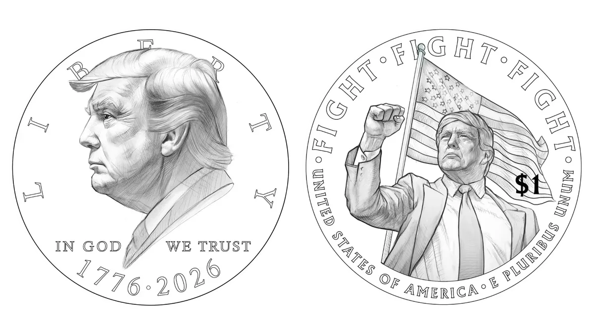 AI-generated image of a proposed Trump dollar coin design