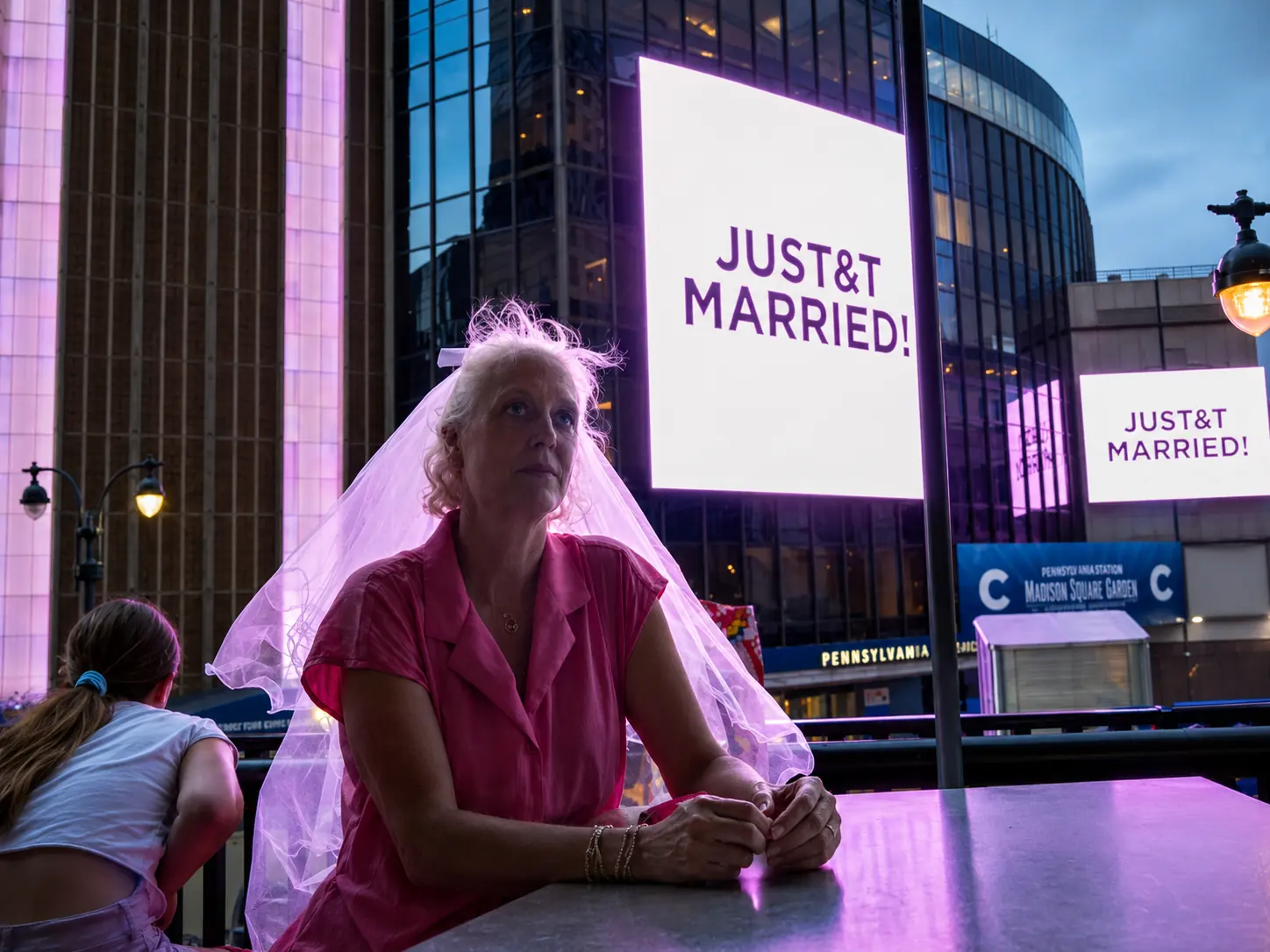 AI-generated image of Madison Square Garden lit for an evening event